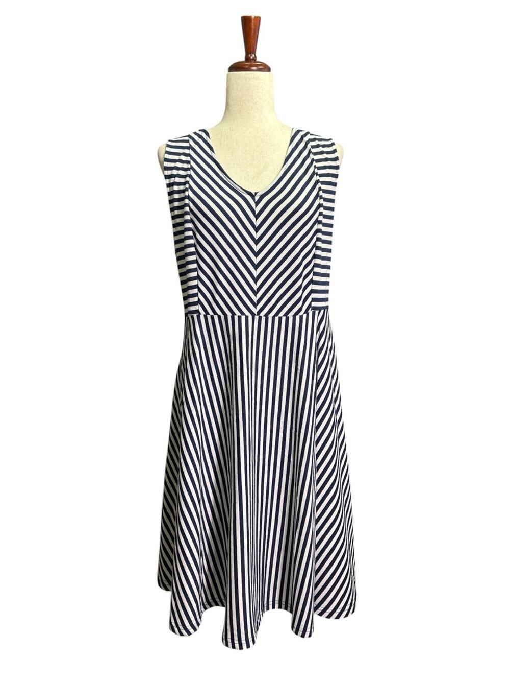 Lane Bryant Navy White Striped Stretchy Swing Dress Nautical Sleeveless Size 20